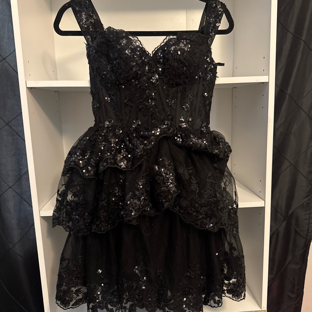 Black Sequin Lace Dress